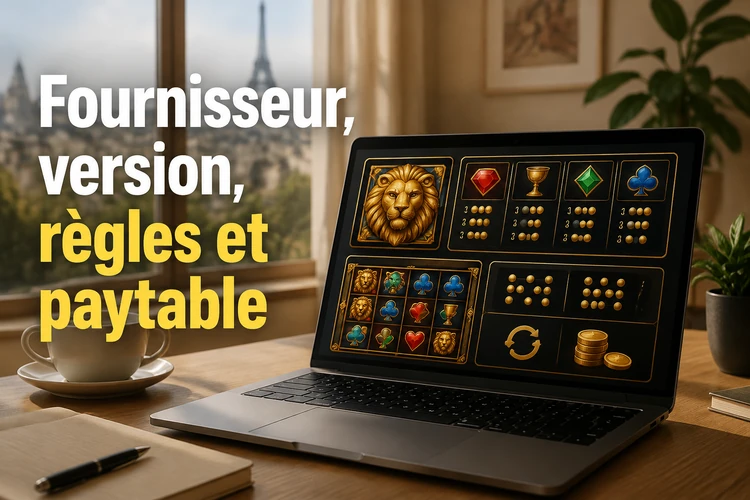 Fournisseur, version, règles et paytable